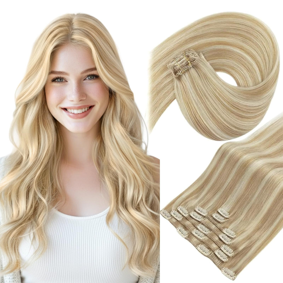 Sunny Hair Clip-in Extensions blonde highlights front view