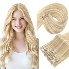 Sunny Hair clip-in extensions blonde highlights front view