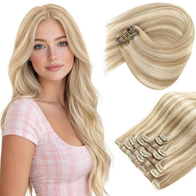 Sunny Hair Clip-in Extensions blonde model front view