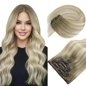 Sunny Hair Clip-in Extensions Blonde Ombre front view