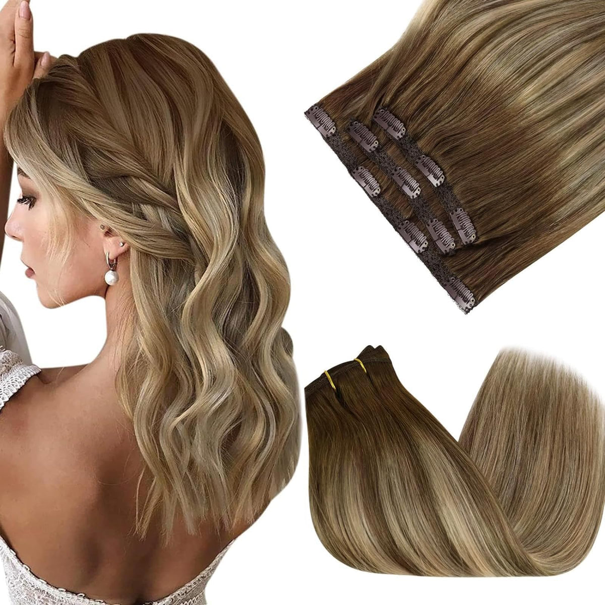 Sunny Hair Clip-in Extensions Brown Balayage Blonde front view