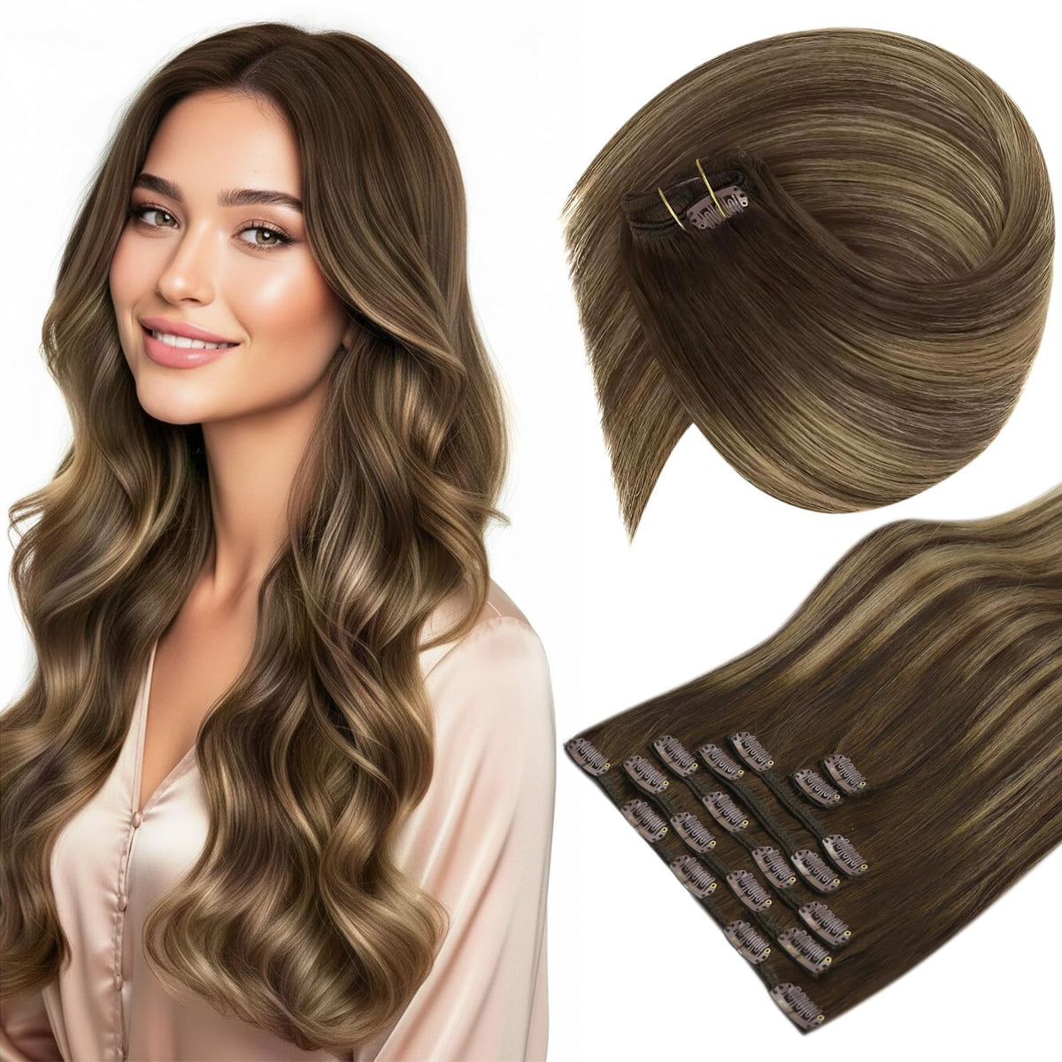 Sunny Hair clip-in extensions brown balayage front view