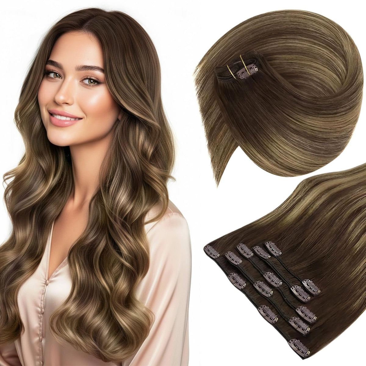 Sunny Hair Clip-in Extensions brown balayage front view