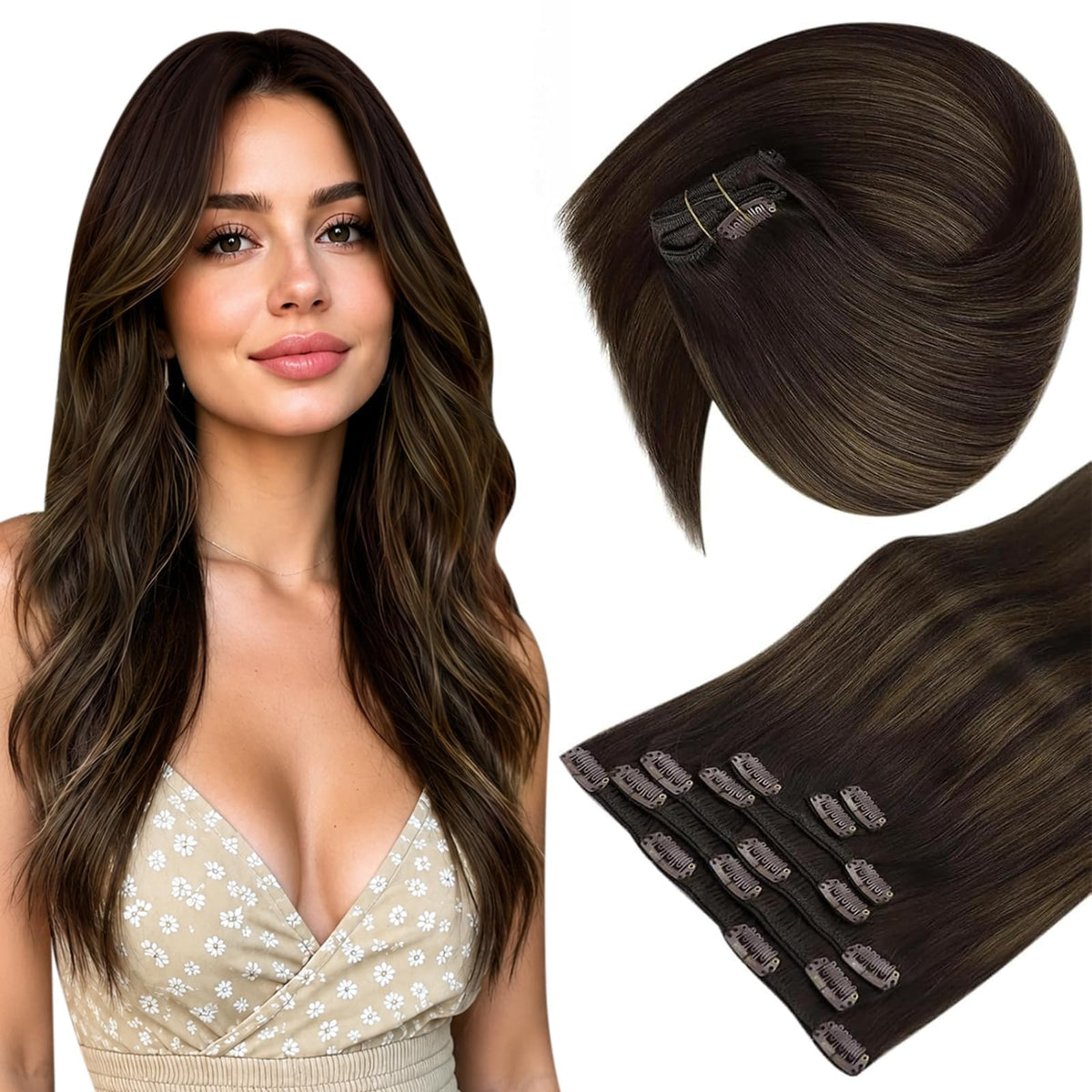 Sunny Hair Clip-In Extensions Brown Balayage front view