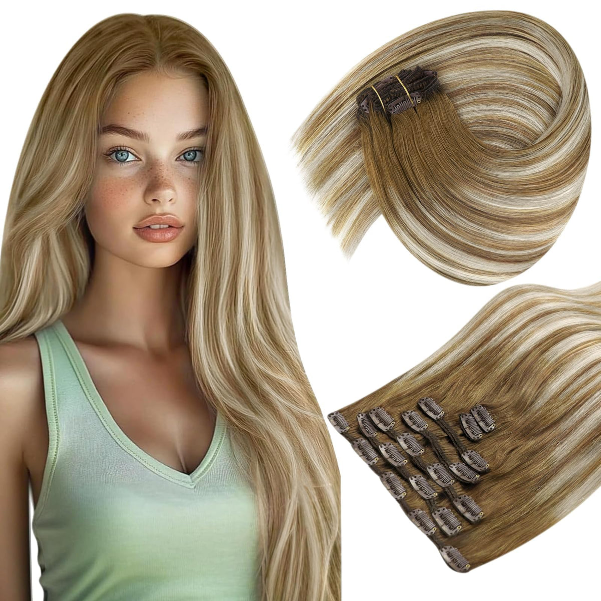Sunny Hair Clip-in Extensions brown ombre balayage front view