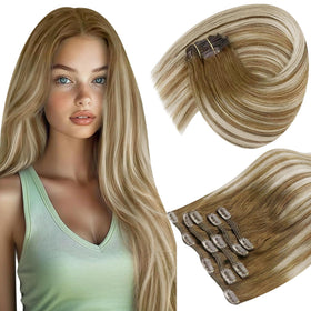 Sunny Hair Clip-In Extensions Brown Ombre Balayage front view
