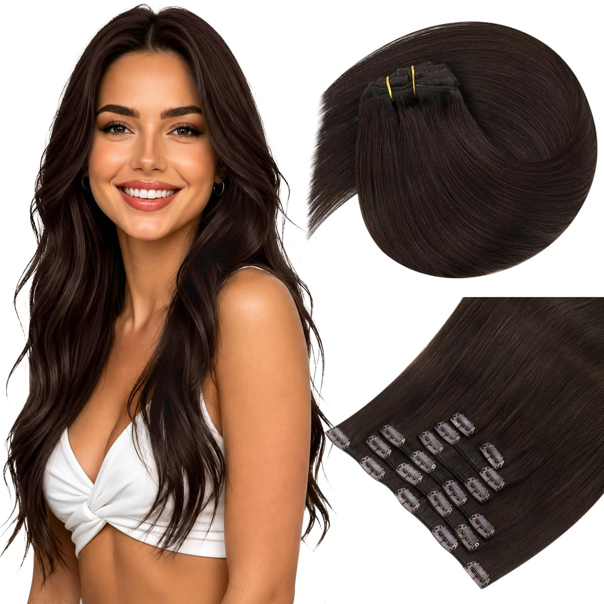 Sunny Hair Clip-in Extensions Chocolate Brown front view