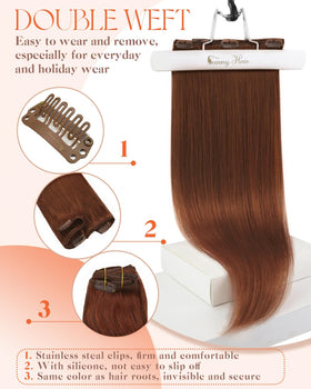 Sunny Hair Clip-in Extensions Copper Red Brown with styling tools