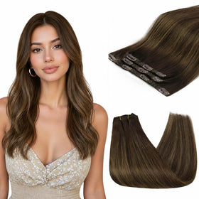 Sunny Hair Clip-in Extensions Dark Brown Balayage front view