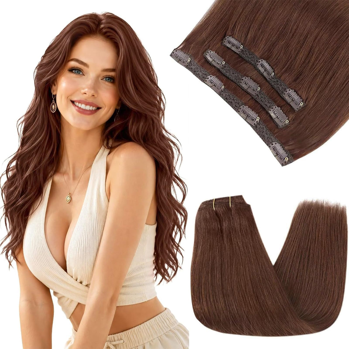Sunny Hair Clip-in Extensions dark reddish auburn front view