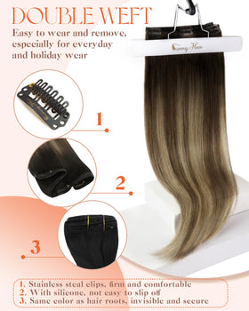 Sunny Hair Clip-in Extensions displayed with care instructions