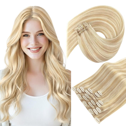 Sunny Hair Clip-in Extensions front view showing blonde highlights