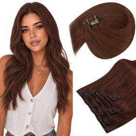 Sunny Hair clip-in extensions in Mahogany Auburn Brown front view
