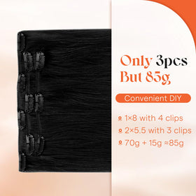 Sunny Hair Clip-in Extensions Jet Black styled on model