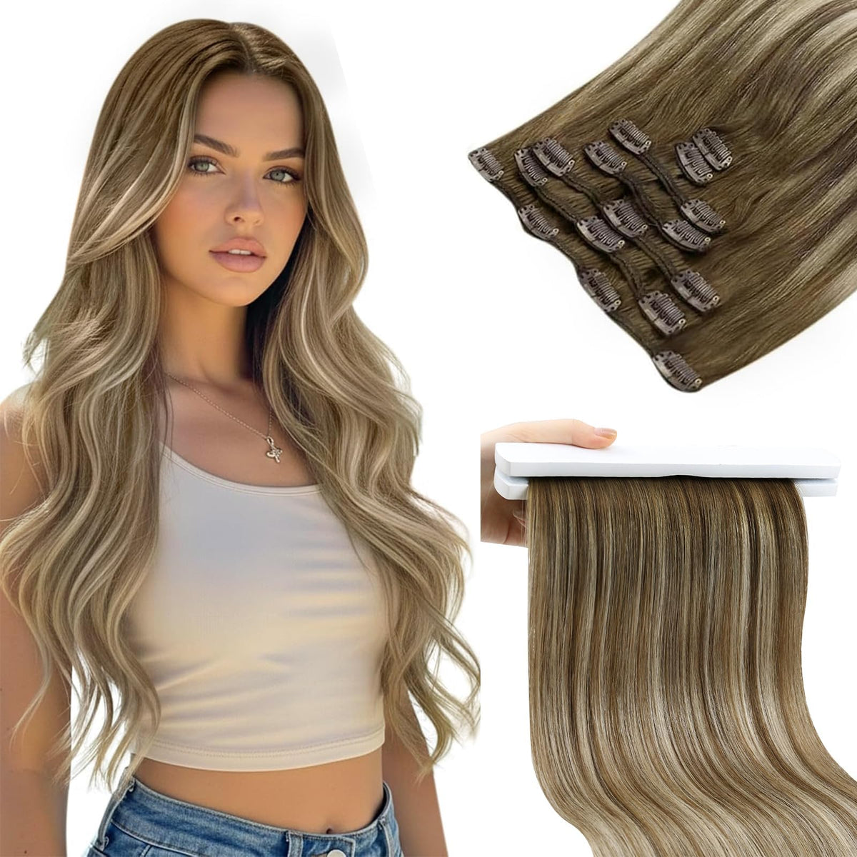 Sunny Hair clip-in extensions light brown ombre front view