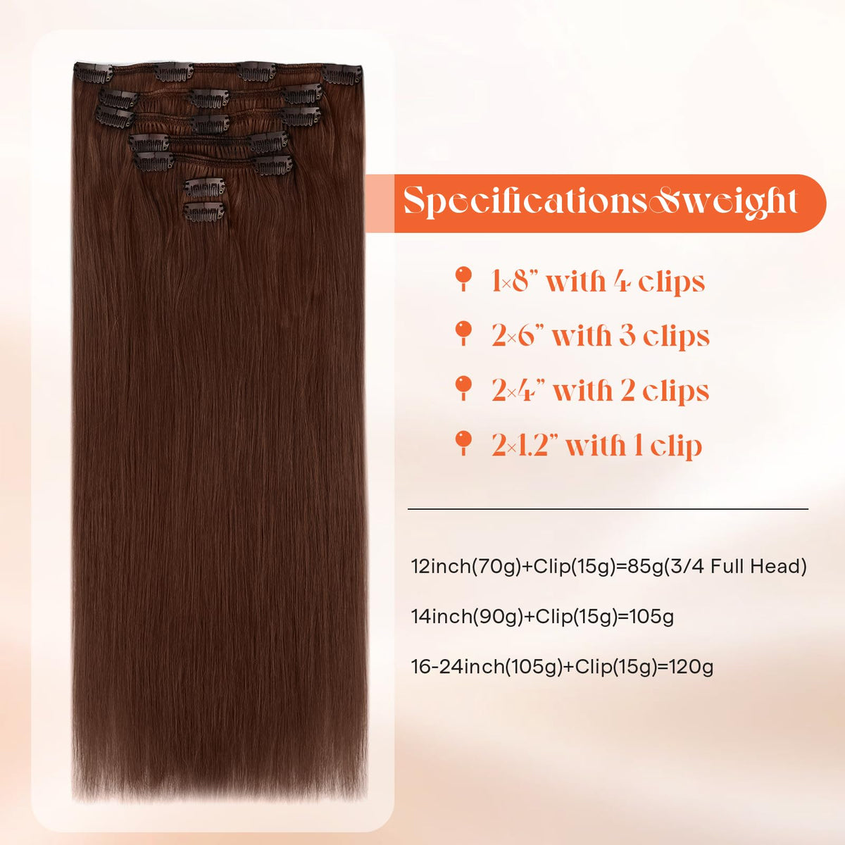Sunny Hair Clip-in Extensions Mahogany Auburn Brown back view