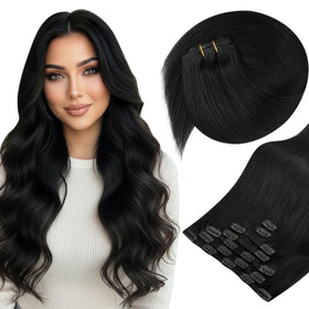Sunny Hair Clip-in Extensions Natural Black 24 Inch front view