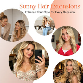Sunny Hair clip-in extensions styled in curls