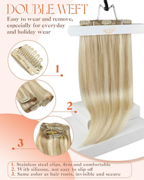 Sunny Hair clip-in extensions styled in hair
