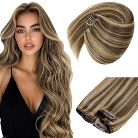Sunny Hair Clip-in Hair Extensions 12 inch brown highlight front view