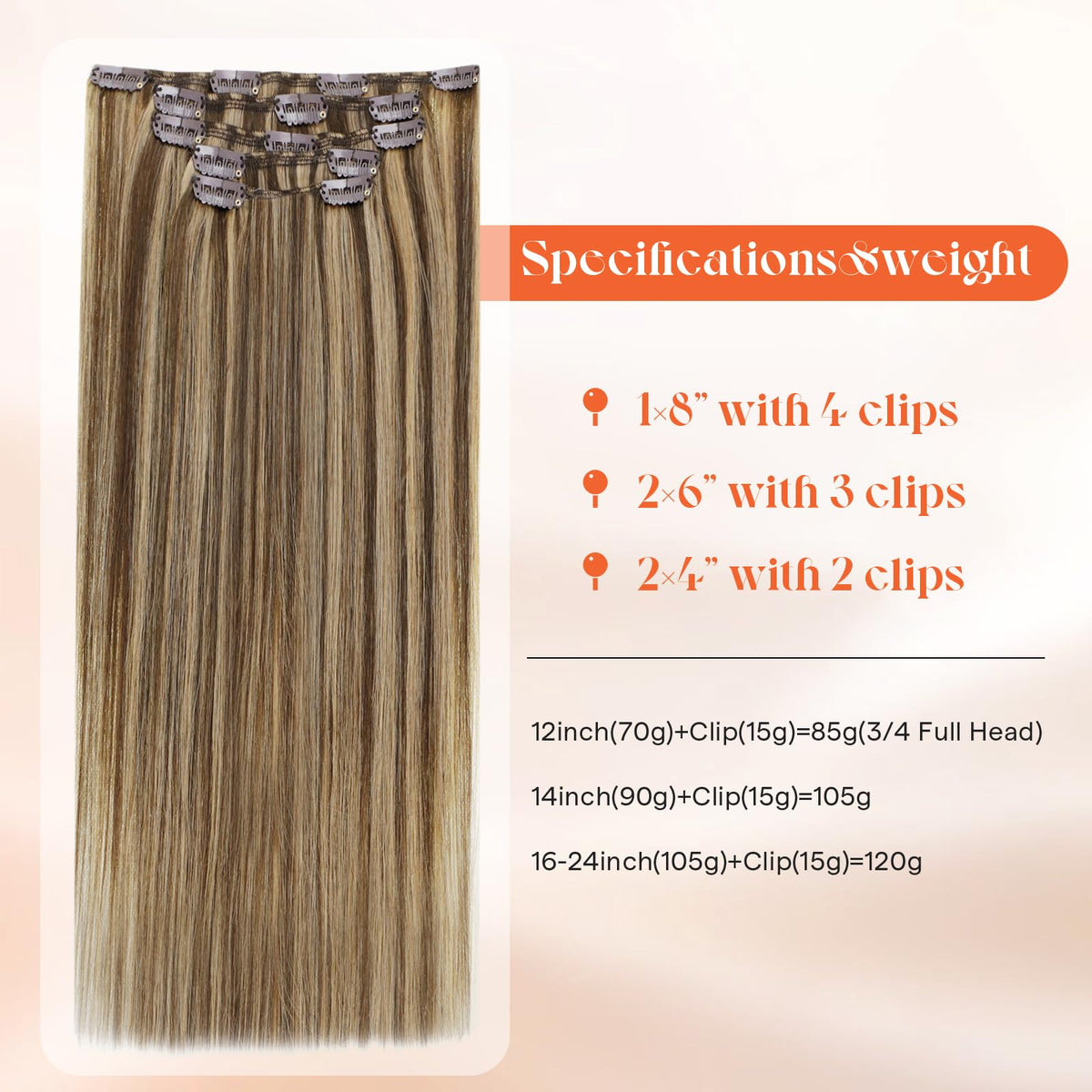 Sunny Hair Clip-in Hair Extensions 12 inch brown highlight packaging