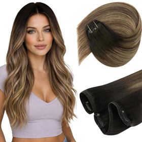 Sunny Hair Clip-in Hair Extensions 12inch caramel balayage front view