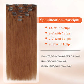 Sunny Hair Clip in Hair Extensions 14 Inch Copper Orange close-up of clips