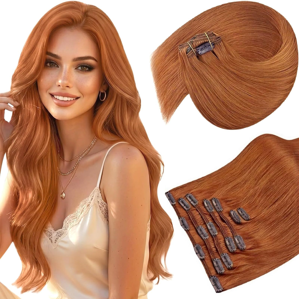 Sunny Hair Clip in Hair Extensions 14 Inch Copper Orange front view