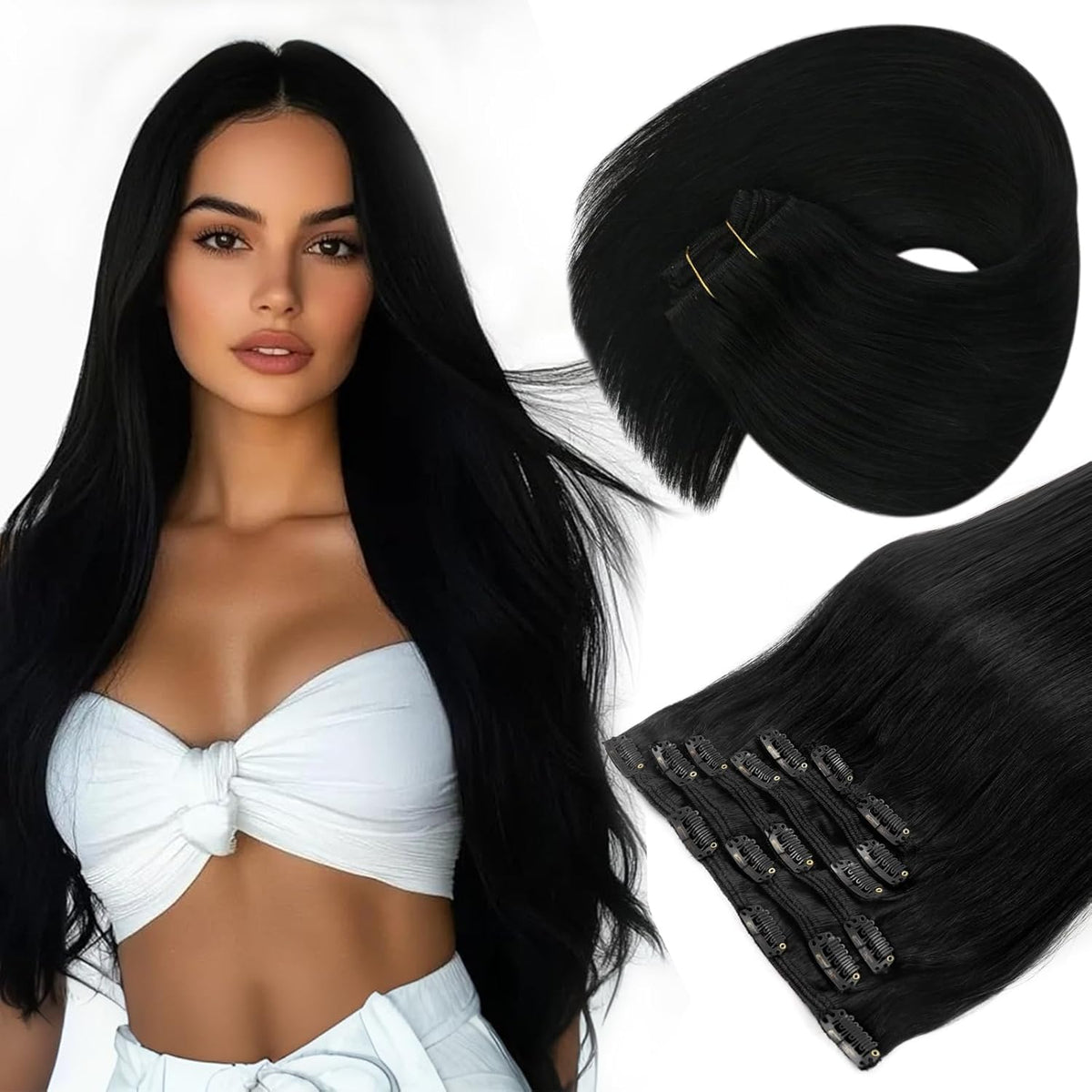 Sunny Hair Clip in Hair Extensions 14 Inch Jet Black front view