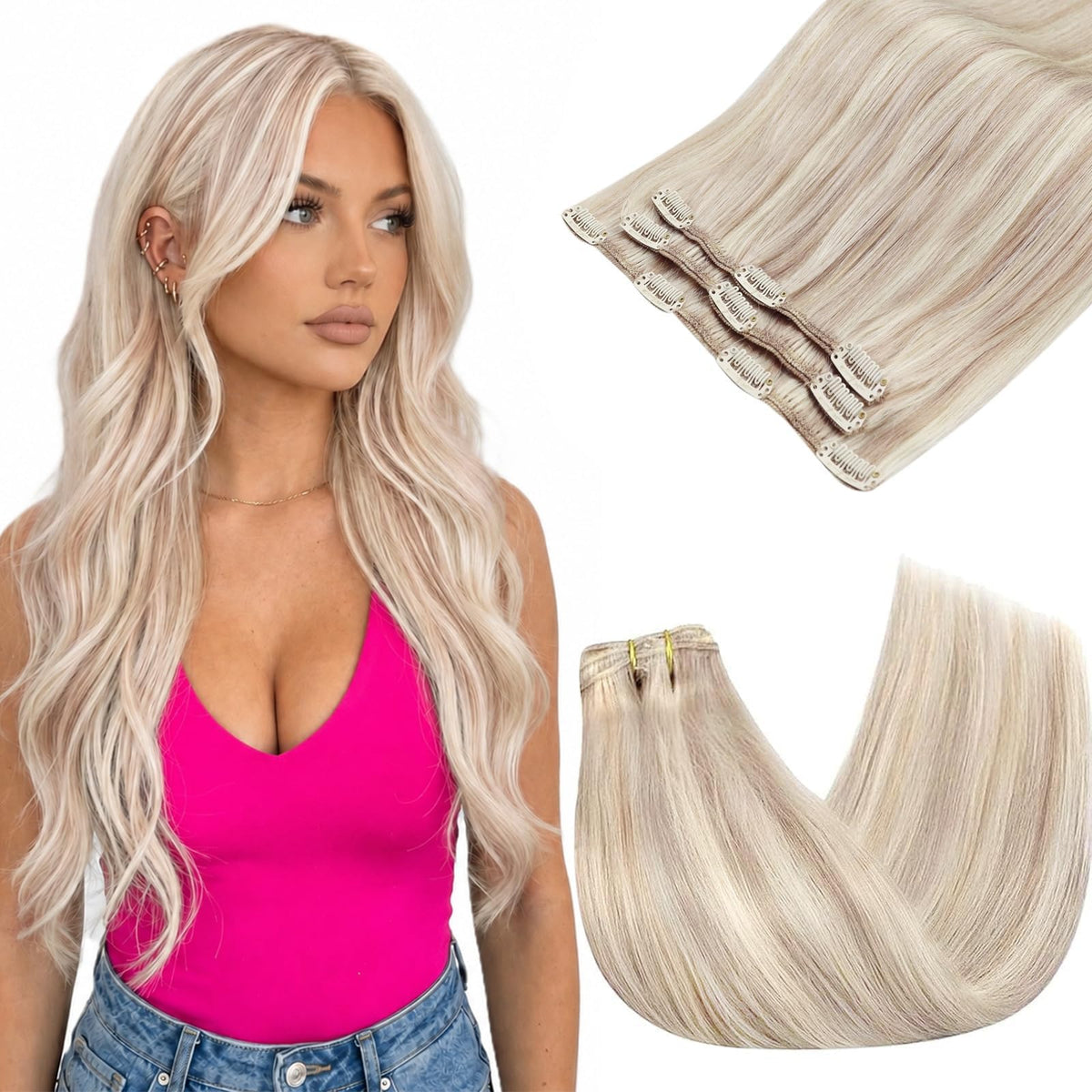 Sunny Hair Clip-in Hair Extensions 20 inch blonde highlight front view