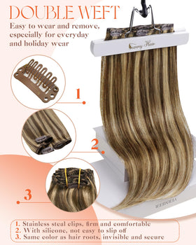 Sunny Hair Clip in Hair Extensions 20 Inch Caramel Blonde lifestyle scene