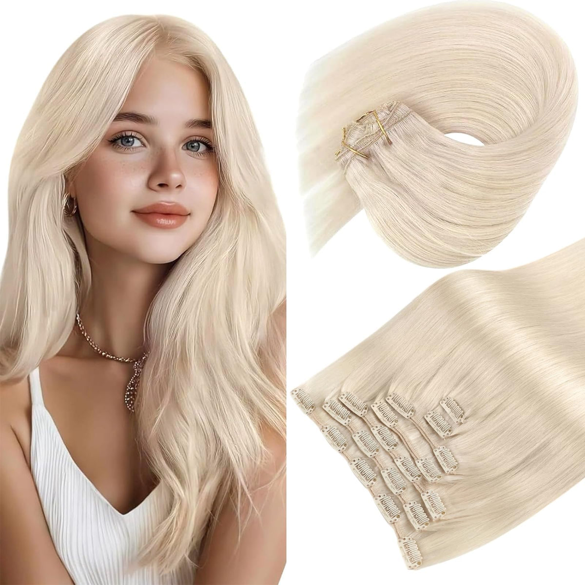Sunny Hair Clip-in Hair Extensions 20 Inch Platinum Blonde front view