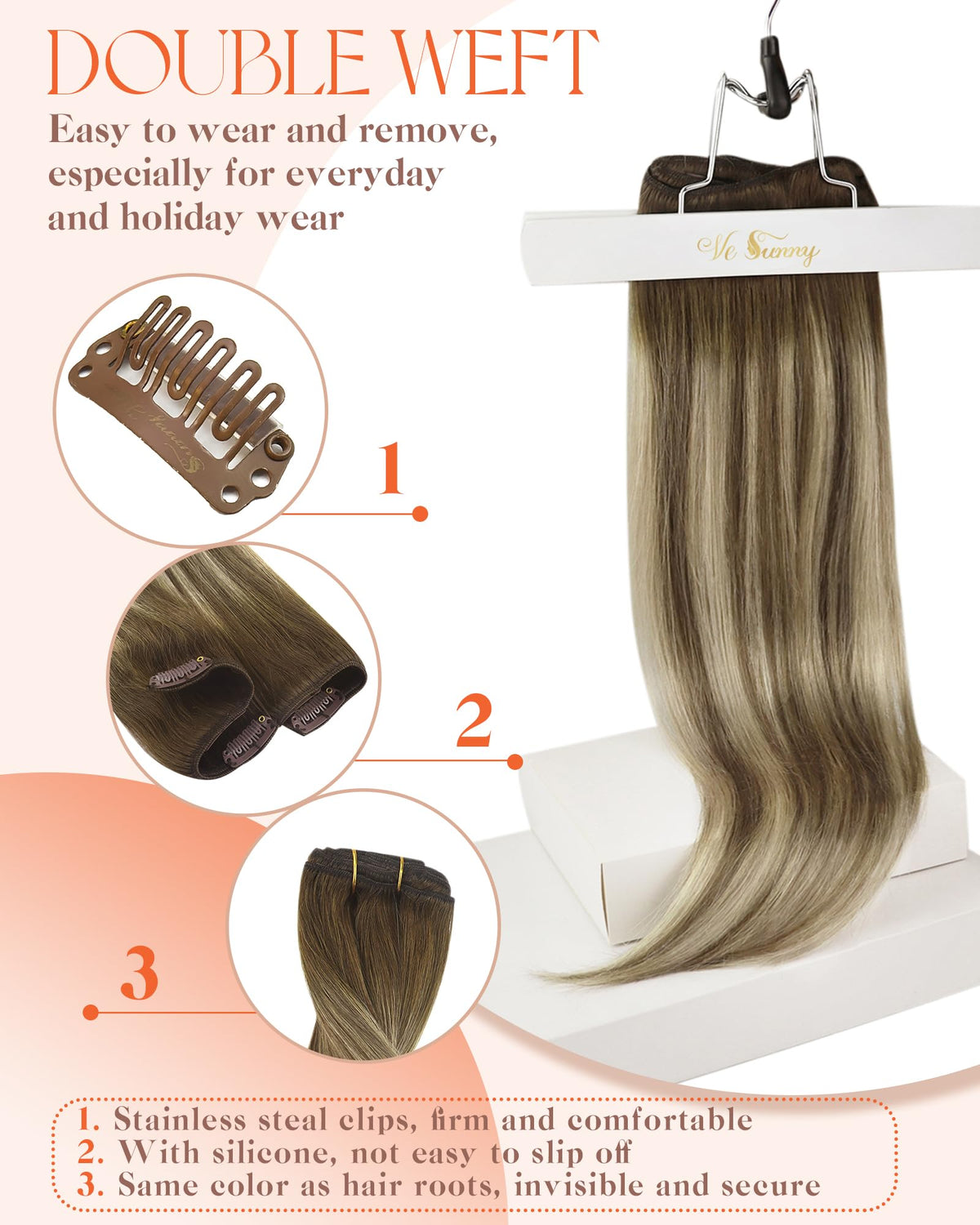 Sunny Hair Clip-in Hair Extensions 28 Inch Balayage showing volume