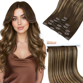 Sunny Hair Clip in Hair Extensions Brown Balayage front view