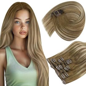 Sunny Hair Clip in Hair Extensions Brown Ombre Balayage front view