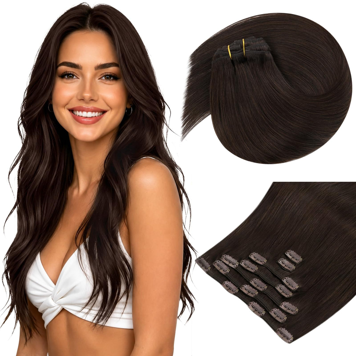 Sunny Hair Clip-in Hair Extensions Chocolate Brown front view