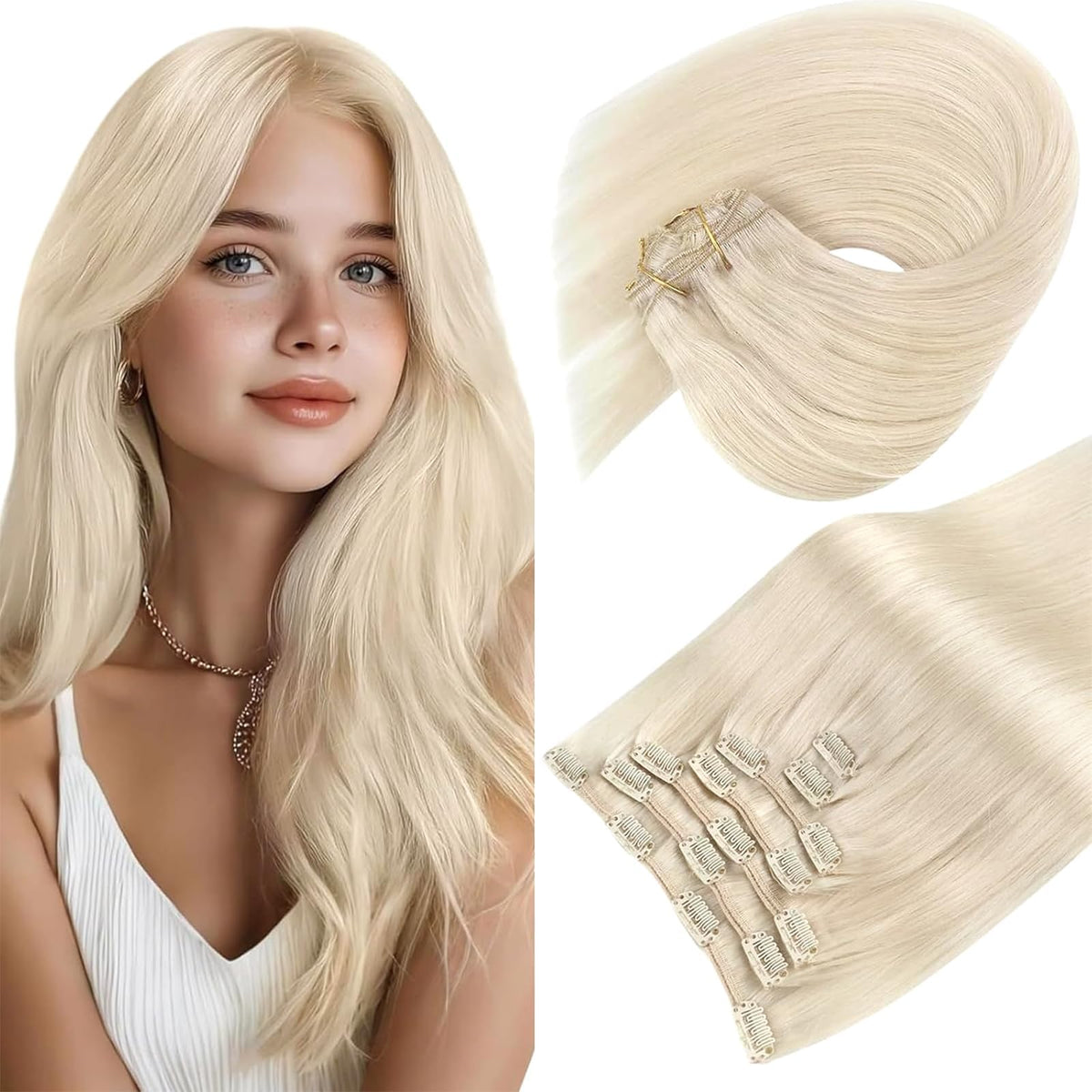 Sunny Hair Clip in Hair Extensions Platinum Blonde front view