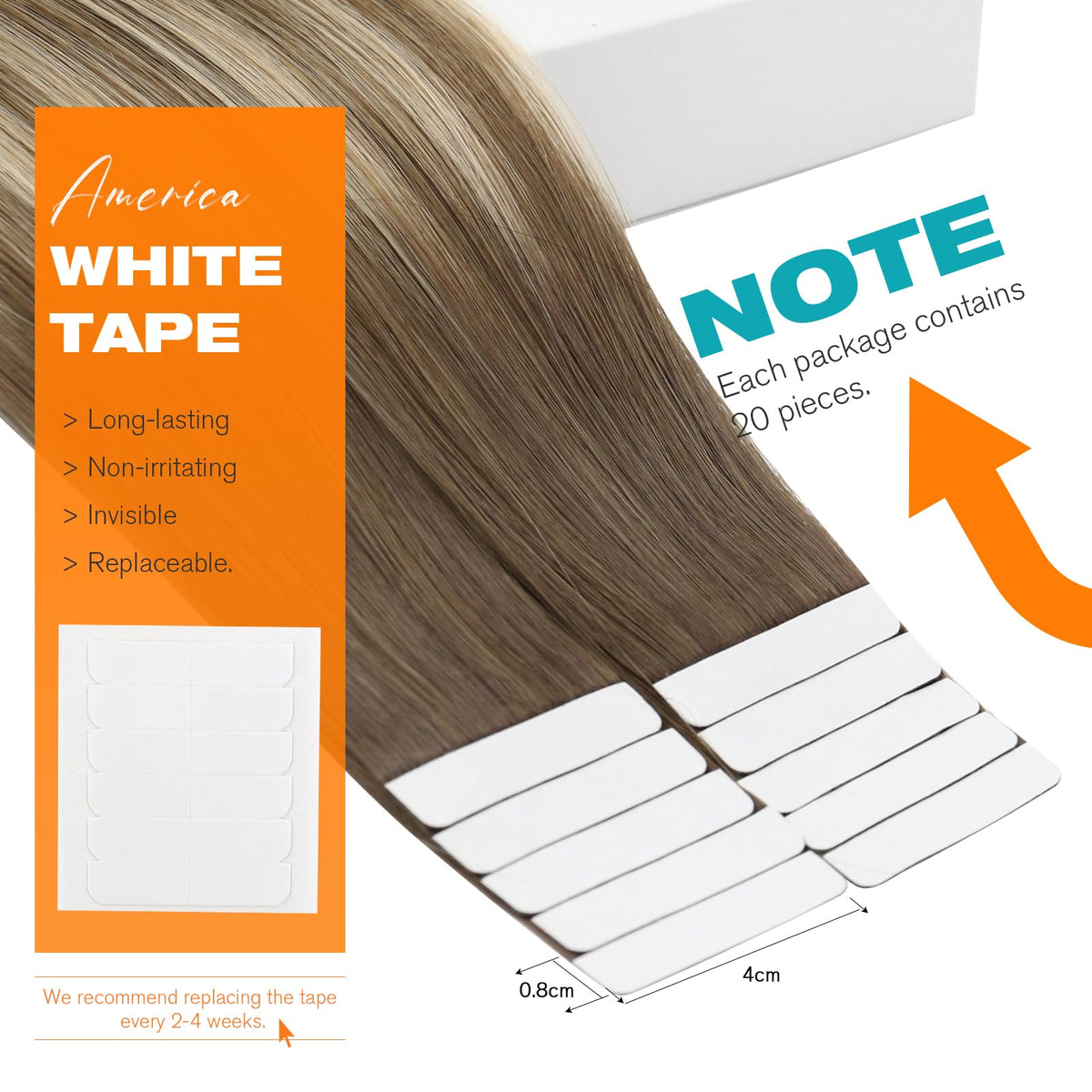 Sunny Hair extensions in packaging with replacement tapes