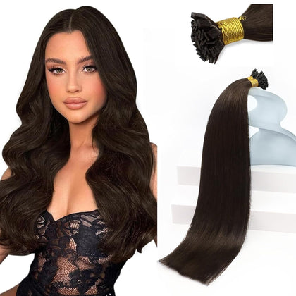 Sunny Hair Flat Tip Hair Extensions 16 Inch Darkest Brown front view