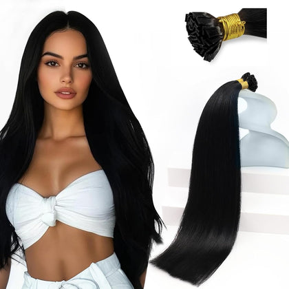 Sunny Hair Flat Tip Hair Extensions Jet Black front view