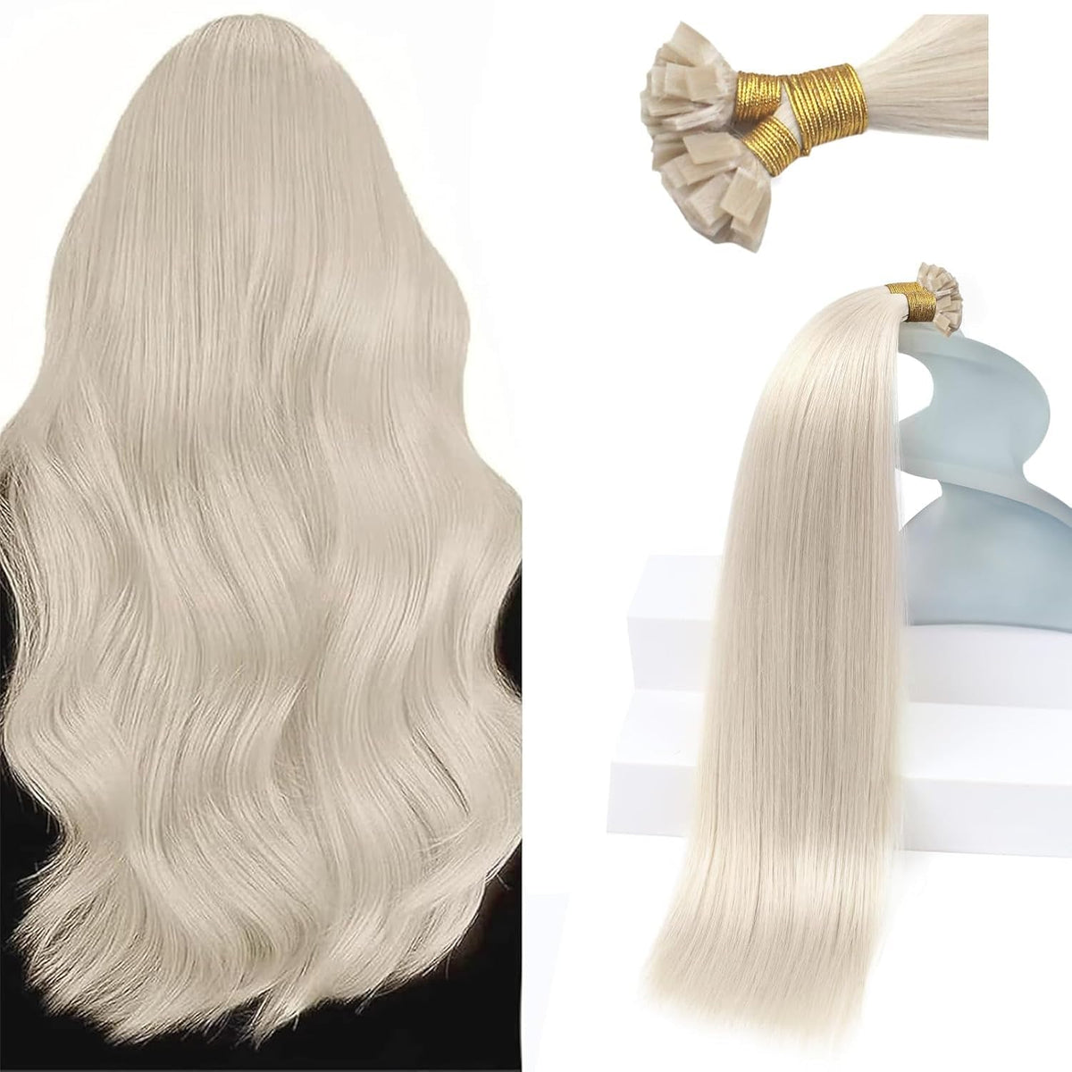 Sunny Hair Flat Tip Hair Extensions Platinum Blonde front view