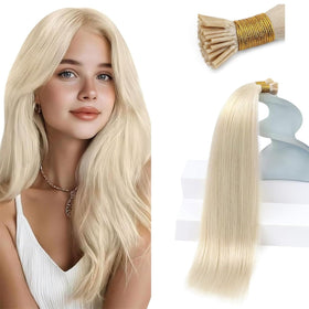 Sunny Hair I Tip Extensions 16 Inch Platinum Blonde front view