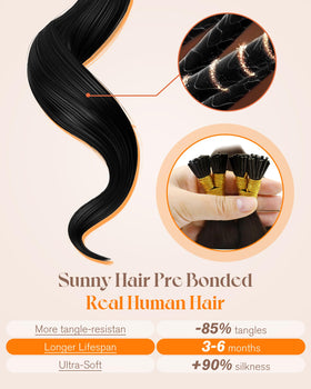 Sunny Hair I-Tip Extensions displayed in packaging