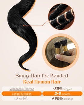 Sunny Hair I-Tip Extensions displayed with packaging