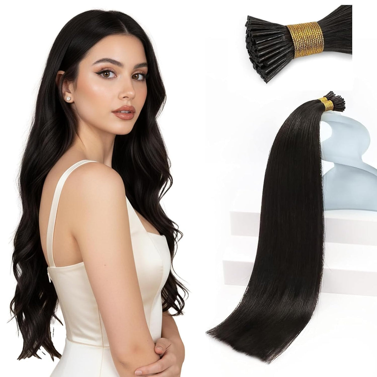 Sunny Hair I Tip Hair Extensions 16 Inch natural black front view