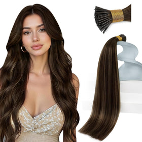 Sunny Hair I Tip Hair Extensions Balayage Brown front view