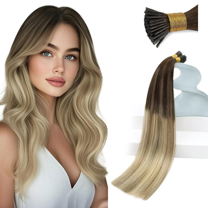 Sunny Hair I Tip Hair Extensions Brown Ombre Blonde 14 Inch front view