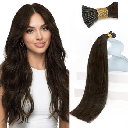 Sunny Hair I Tips Hair Extensions front view in Medium Natural Brown
