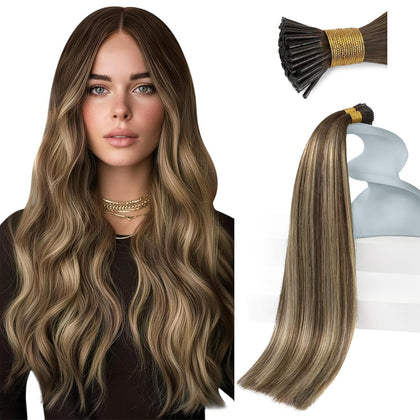 Sunny Hair I Tips Real Human Hair Extensions Brown Ombre Blonde front view