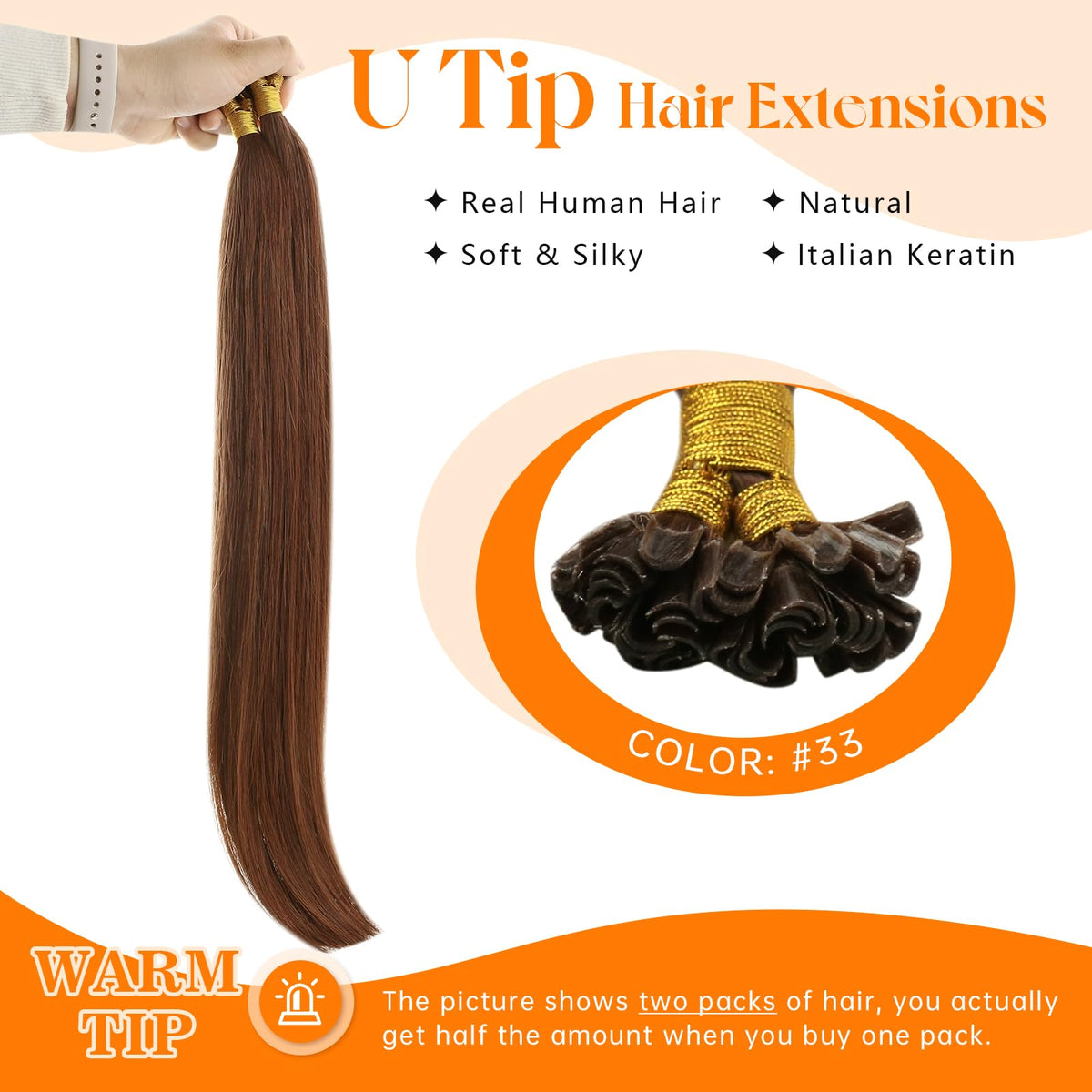Sunny Hair K Tip Extensions showing keratin tip and colour